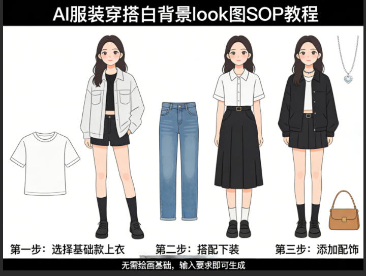 AI服装穿搭白背景look图SOP教程，不用会画画，提几句具体要求，AI就能还你一个奇迹|云雀资源分享