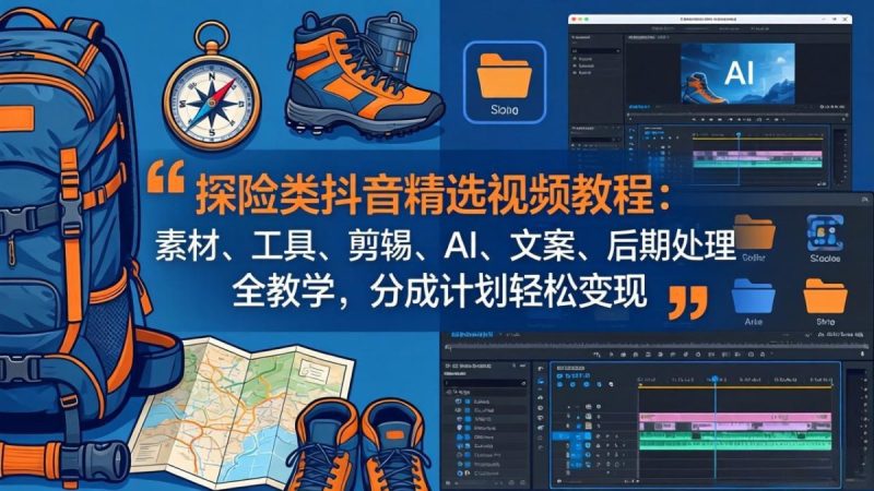 探险类抖音精选视频教程：素材、工具、剪辑、AI、文案、后期处理全教学，分成计划轻松变现|云雀资源分享