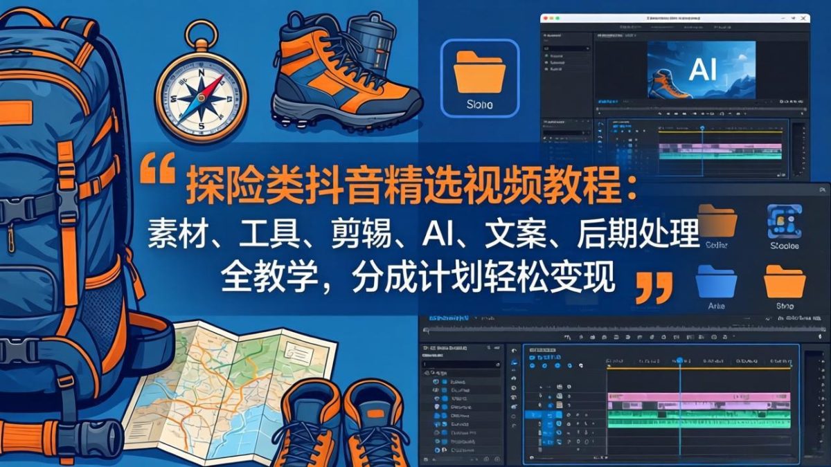 探险类抖音精选视频教程：素材、工具、剪辑、AI、文案、后期处理全教学，分成计划轻松变现|云雀资源分享