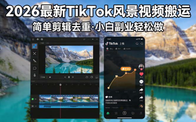 2026最新TikTok风景视频搬运简单剪辑去重小白副业月入 8000|云雀资源分享