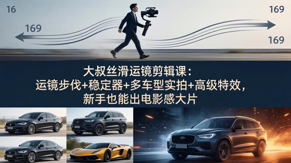 大叔丝滑运镜剪辑课:运镜步伐+稳定器+多车型实拍+高级特效,新手也能出电影感大片|云雀资源分享