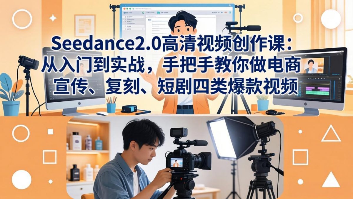 Seedance2.0高清视频创作课：从入门到实战，手把手教你做电商、宣传、复刻、短剧四类爆款视频|云雀资源分享