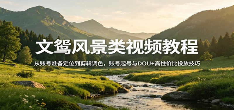 文鸳风景类视频教程：从账号准备定位到剪辑调色，账号起号与DOU+高性价比投放技巧|云雀资源分享