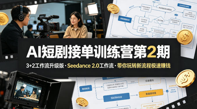 AI短剧接单训练营第2期，3+2工作流升级版，Seedance 2.0工作流，带你玩转新流程极速賺钱|云雀资源分享