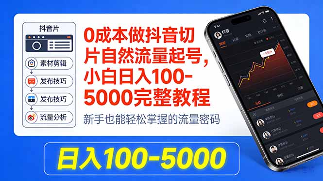 0成本做抖音切片自然流量起号,小白日入100-5000完整教程|云雀资源分享