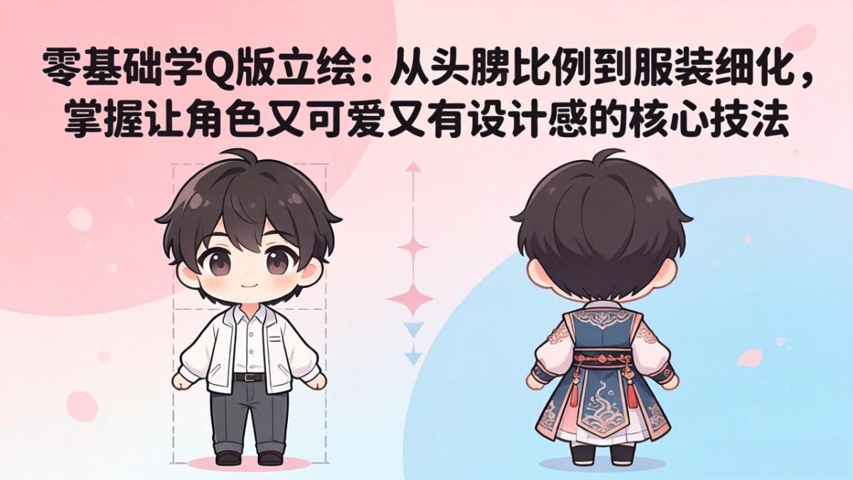 零基础学Q版立绘:从头身比例到服装细化,掌握让角色又可爱又有设计感的核心技法|云雀资源分享