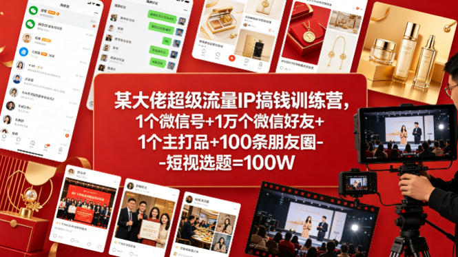 图片[1]|某大佬超级流量IP搞钱训练营，1个微信号+1万个微信好友+1个主打品+100条朋友圈-短视选题=100W|云雀资源分享