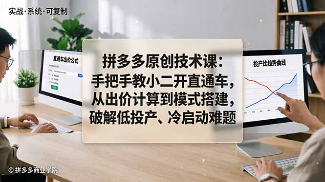 拼多多原创技术课:手把手教小二开直通车,从出价计算到模式搭建,破解低投产、冷启动难题|云雀资源分享