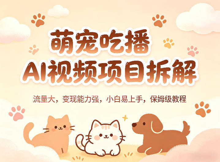 萌宠吃播AI视频项目拆解，流量大，变现能力强，小白易上手，保姆级教程|云雀资源分享