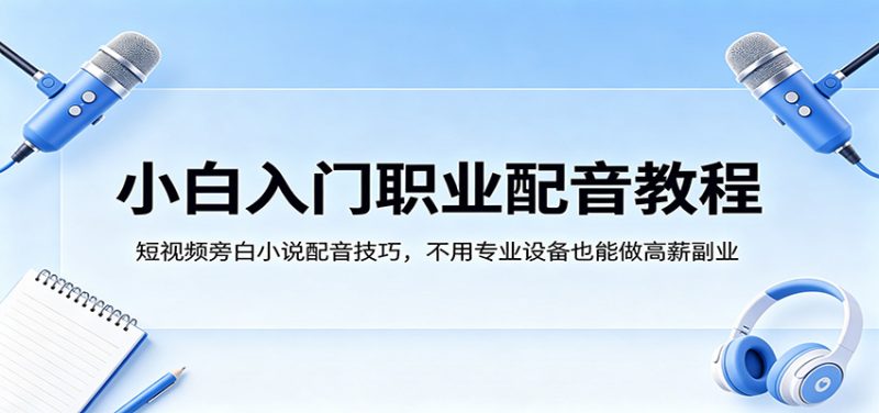 小白入门职业配音教程，短视频旁白小说配音技巧，不用专业设备也能做高薪副业|云雀资源分享