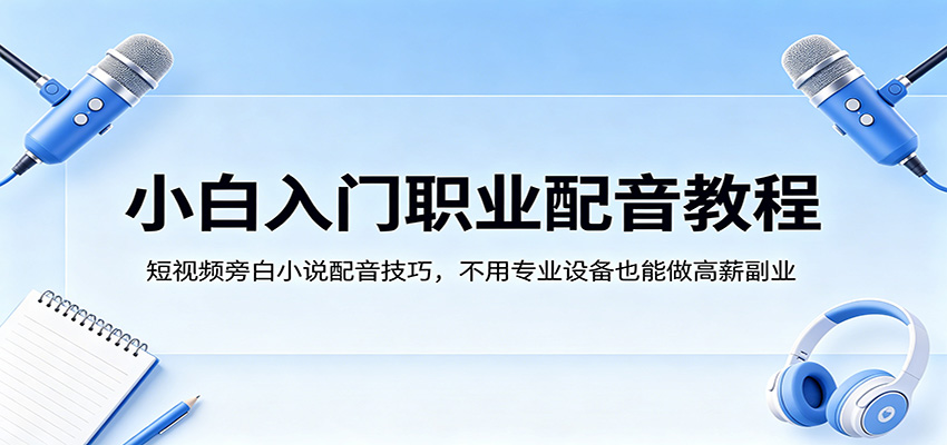 小白入门职业配音教程，短视频旁白小说配音技巧，不用专业设备也能做高薪副业|云雀资源分享