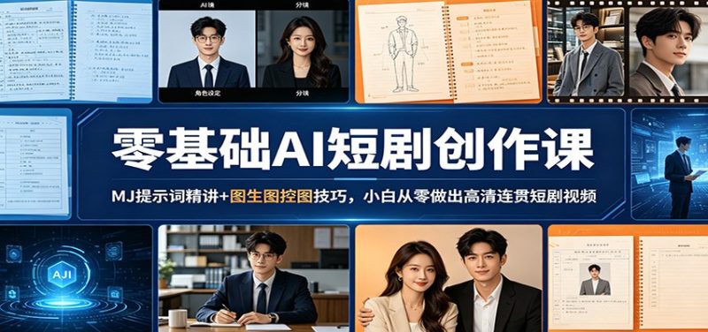 零基础AI短剧创作课:MJ提示词精讲+图生图控图技巧,小白从零做出高清连贯短剧视频|云雀资源分享