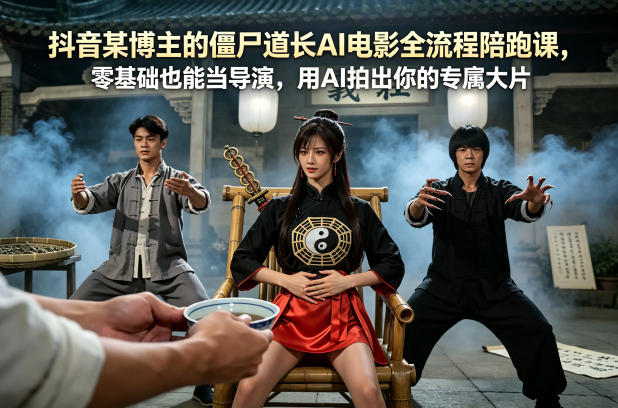 抖音某博主的僵尸道长AI电影全流程陪跑课，零基础也能当导演，用AI拍出你的专属大片|云雀资源分享