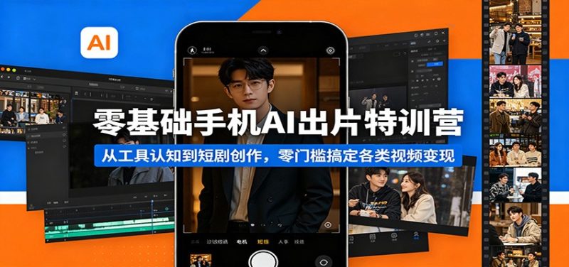 零基础手机AI出片特训营：从工具认知到短剧创作，零门槛搞定各类视频变现|云雀资源分享