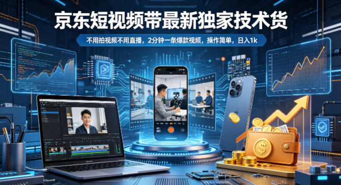 京东短视频带货最新独家技术，不用拍视频不用直播，2分钟一条爆款视频，操作简单，日入1k+【揭秘】|云雀资源分享