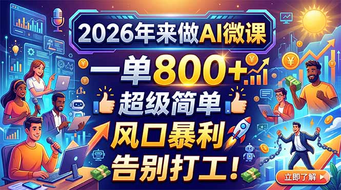 2026年来做AI微课，一单800+，超级简单，风口暴利，告别打工！|云雀资源分享