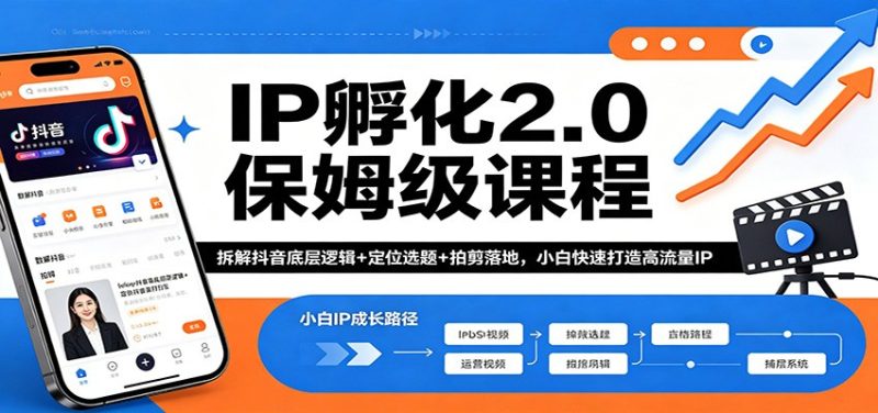 IP孵化2.0保姆级课程：拆解抖音底层逻辑+定位选题+拍剪落地，小白快速打造高流量IP|云雀资源分享