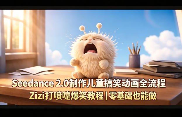 Seedance 2.0制作儿童搞笑动画全流程Zizi打喷嚏爆笑教程|零基础也能做|云雀资源分享