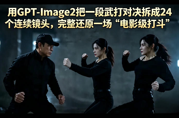 用GPT-Image2把一段武打对决拆成24个连续镜头,完整还原一场“电影级打斗”|云雀资源分享