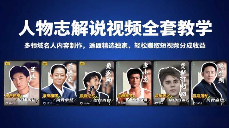 人物志解说视频全套教学,多领域名人内容制作,适配精选独家,轻松赚取短视频分成收益|云雀资源分享