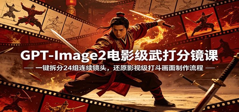GPT-Image2电影级武打分镜课：一键拆分24组连续镜头，还原影视级打斗画面制作流程|云雀资源分享