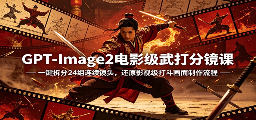 GPT-Image2电影级武打分镜课：一键拆分24组连续镜头，还原影视级打斗画面制作流程|云雀资源分享