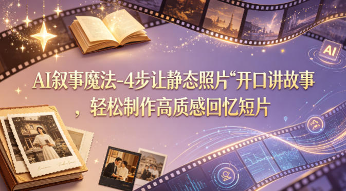AI叙事魔法-4步让静态照片“开口讲故事”，轻松制作高质感回忆短片|云雀资源分享