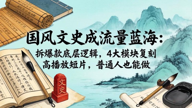 国风文史成流量蓝海：拆爆款底层逻辑，4大模块复刻高播放短片，普通人也能做|云雀资源分享