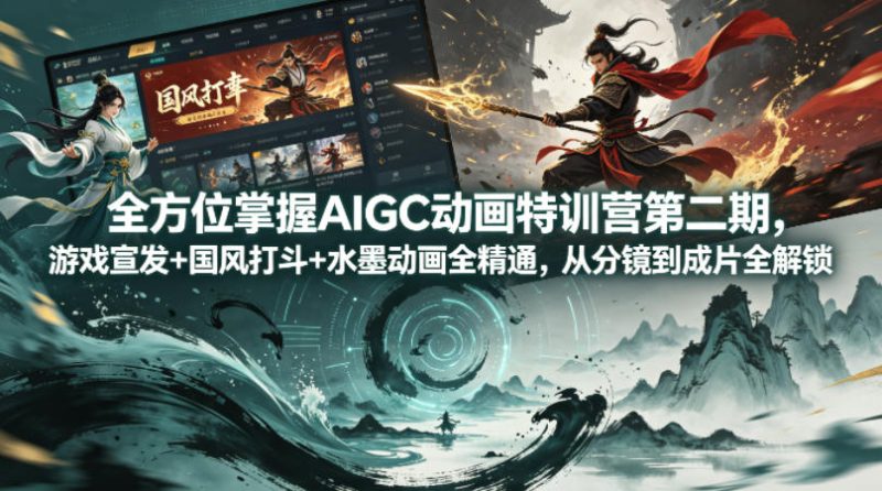 全方位掌握AIGC动画特训营第二期，游戏宣发+国风打斗+水墨动画全精通，从分镜到成片全解锁|云雀资源分享