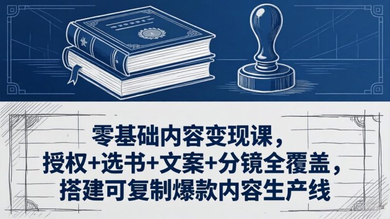 零基础内容变现课，授权+选书+文案+分镜全覆盖，搭建可复制爆款内容生产线|云雀资源分享