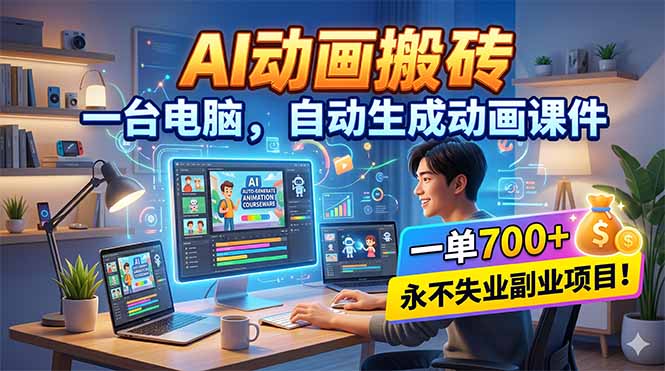AI动画搬砖,一台电脑,自动生成动画课件,一单800+ 永不失业副业项目!|云雀资源分享