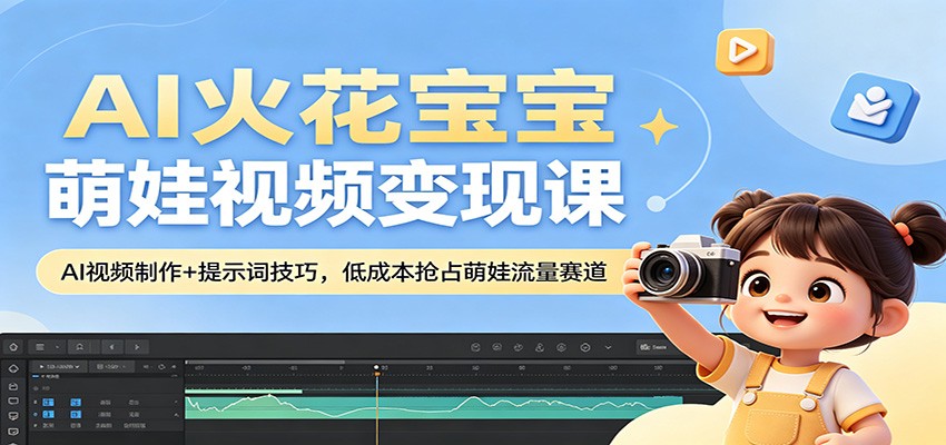 AI火花宝宝萌娃视频变现课：AI视频制作+提示词技巧，低成本抢占萌娃流量赛道|云雀资源分享