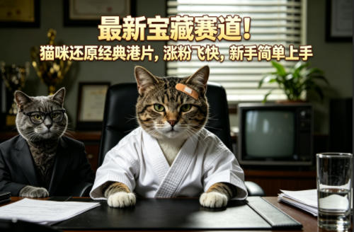 最新宝藏赛道！猫咪还原经典港片，涨粉飞快，新手简单上手|云雀资源分享