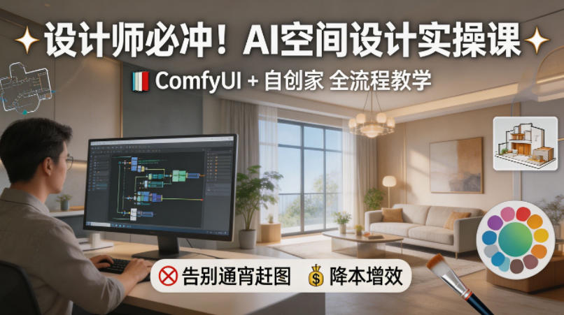 设计师必冲！AI空间设计实操课，ComfyUI+自创家全教学，告别通宵赶图，降本增效|云雀资源分享