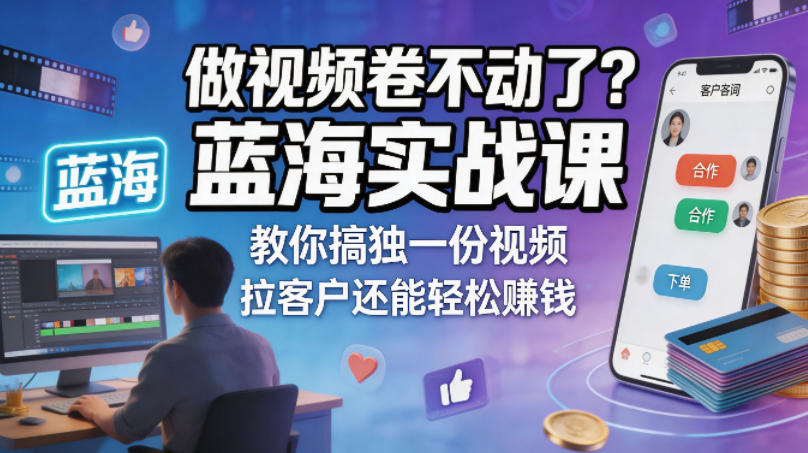 做视频卷不动了？蓝海实战课教你搞独一份视频，拉客户还能轻松賺钱！【原创双语字幕】|云雀资源分享