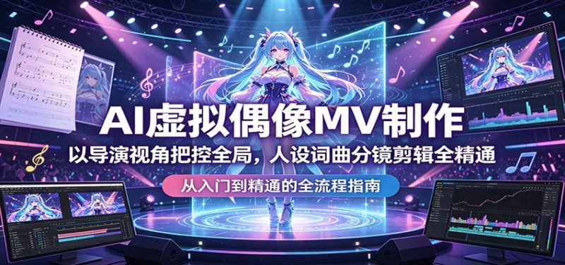 AI虚拟偶像MV制作:以导演视角把控全局,人设词曲分镜剪辑全精通|云雀资源分享