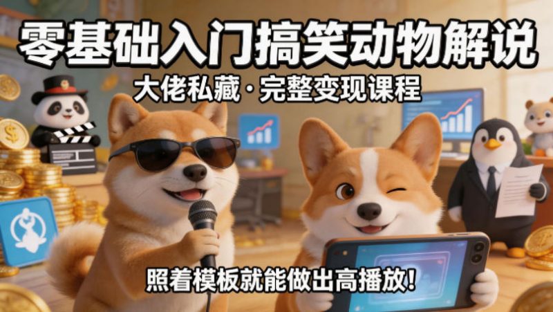 零基础入门搞笑动物解说,大佬私藏完整变现课程,照着模板就能做出高播放|云雀资源分享