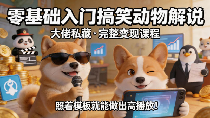 零基础入门搞笑动物解说，大佬私藏完整变现课程，照着模板就能做出高播放|云雀资源分享