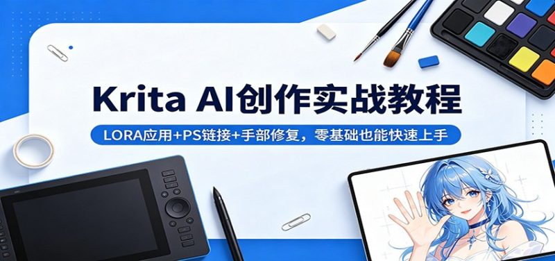 Krita AI创作实战教程：LORA应用+PS链接+手部修复，零基础也能快速上手|云雀资源分享