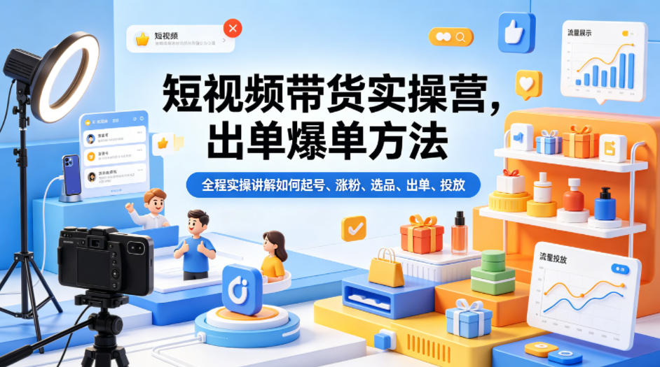 短视频带货实操营，出单爆单方法，全程实操讲解如何起号、涨粉、选品、出单、投放|云雀资源分享