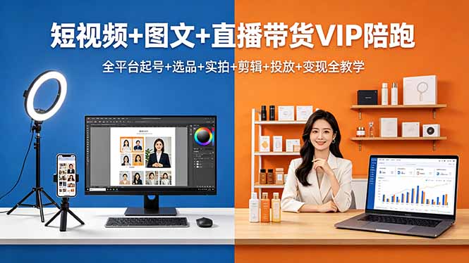 短视频+图文+直播带货VIP陪跑，全平台起号+选品+实拍+剪辑+投放+变现全教学|云雀资源分享
