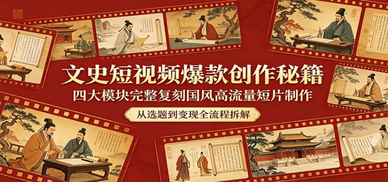 文史短视频爆款创作秘籍：四大模块完整复刻国风高流量短片制作|云雀资源分享