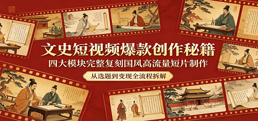 文史短视频爆款创作秘籍:四大模块完整复刻国风高流量短片制作|云雀资源分享