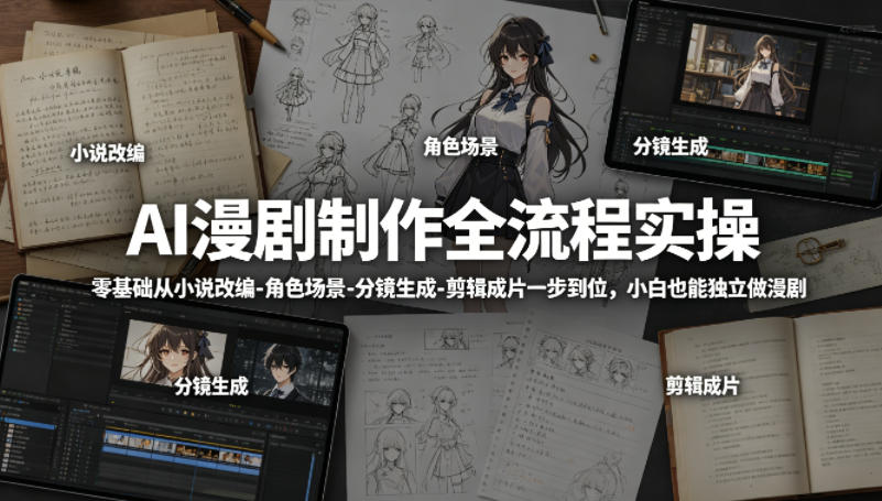 AI漫剧制作全流程实操，零基础从小说改编-角色场景-分镜生成-剪辑成片一步到位，小白也能独立做漫剧|云雀资源分享