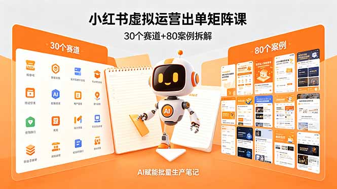 小红书虚拟运营出单矩阵课:30个赛道+80案例拆解,AI赋能批量生产笔记|云雀资源分享