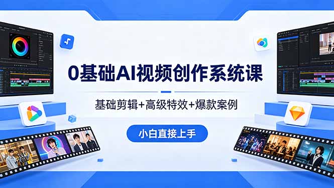 0基础AI视频创作系统课，基础剪辑+高级特效+爆款案例，小白直接上手|云雀资源分享