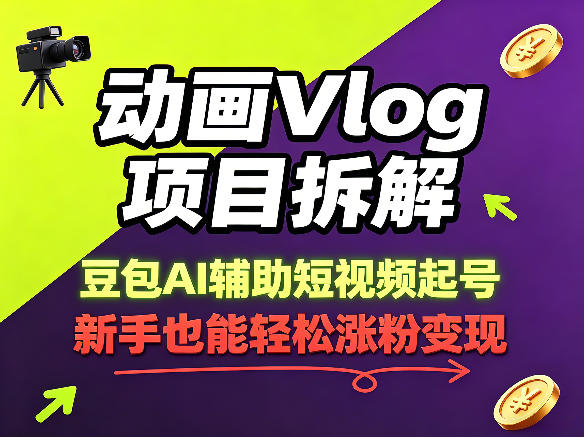 动画Vlog项目拆解，豆包AI辅助短视频起号，新手也能轻松涨粉，43条作品涨粉8.3W|云雀资源分享