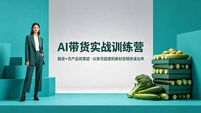 AI带货实战训练营，服装+农产品双赛道，从账号搭建到素材剪辑快速出单|云雀资源分享