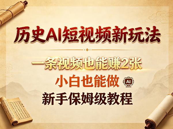 历史AI短视频新玩法，一条视频也能賺2张，小白也能做，新手保姆级教程|云雀资源分享