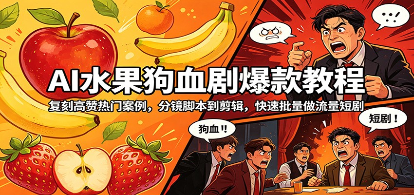图片[1]-AI水果狗血剧爆款教程：复刻高赞热门案例，分镜脚本到剪辑，快速批量做流量短剧